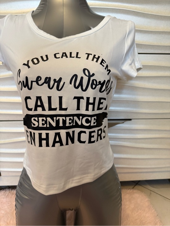 Tops - White Graphic Scoop Neck Women’s Tee - Sentence Enhancers